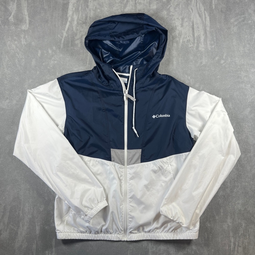 Columbia Great Smoky Mountains Windbreaker Navy White Colorblock Jacket Small